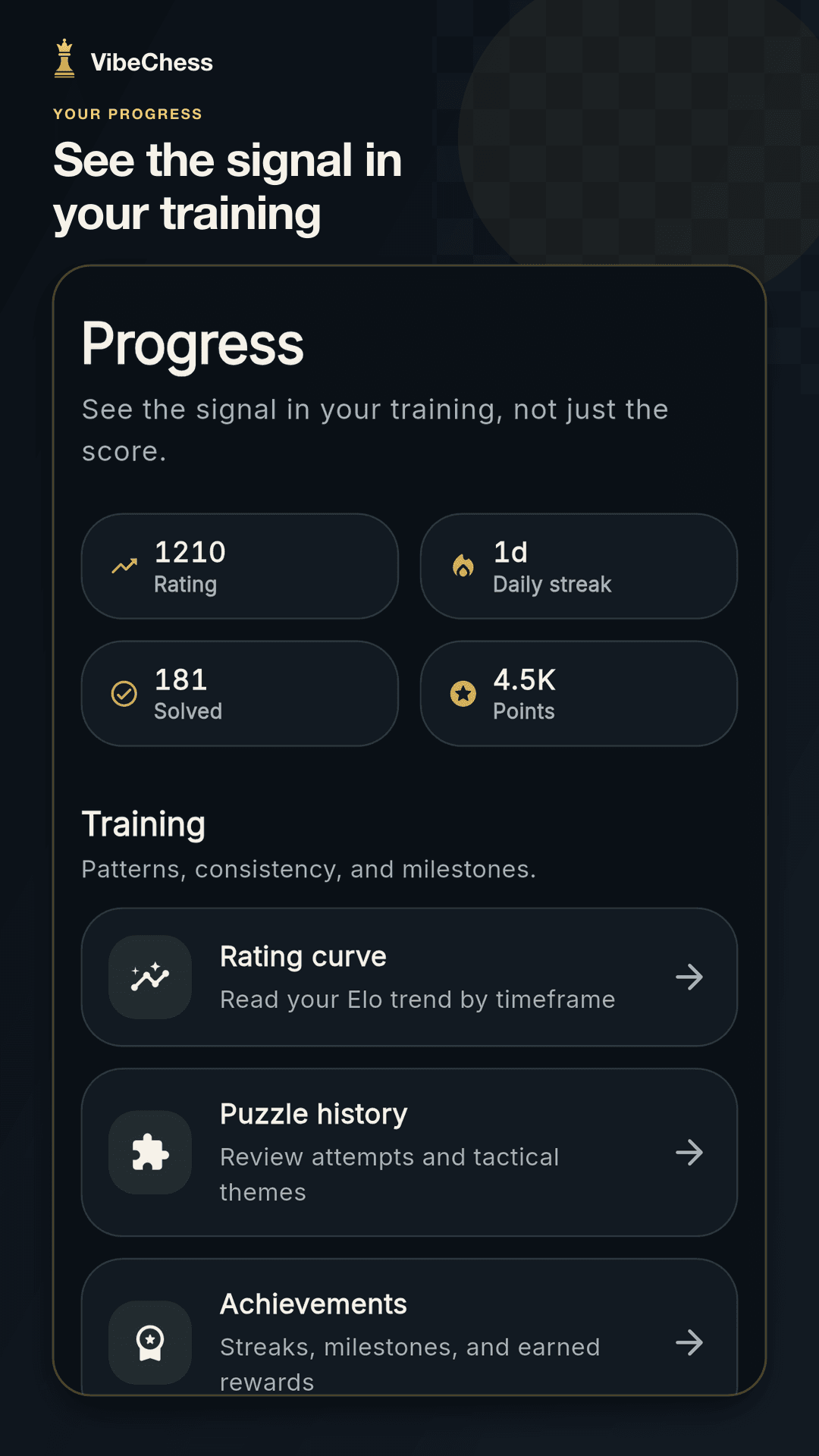 VibeChess progress screen